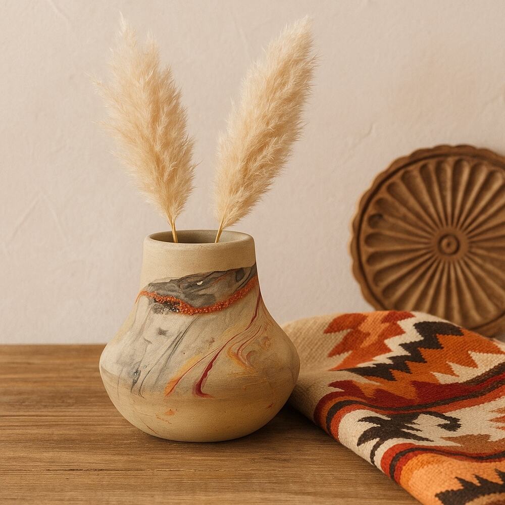 Vintage Nemadji Pottery‎ Vase USA Swirl Marbled Clay Art Southwestern Decor 5”